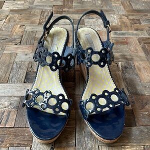 Boden Kimberly Wedge Sandal Navy Patent Leather